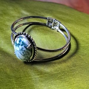 Vintage Boho Statement Jewellery Tree Lace Agate Silver Metal Bangle Bracelet